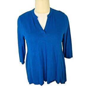 Chico's Tunic Top Women's XL Caribbean Blue Notch Neck Cotton Modal 3/4 Sleeve